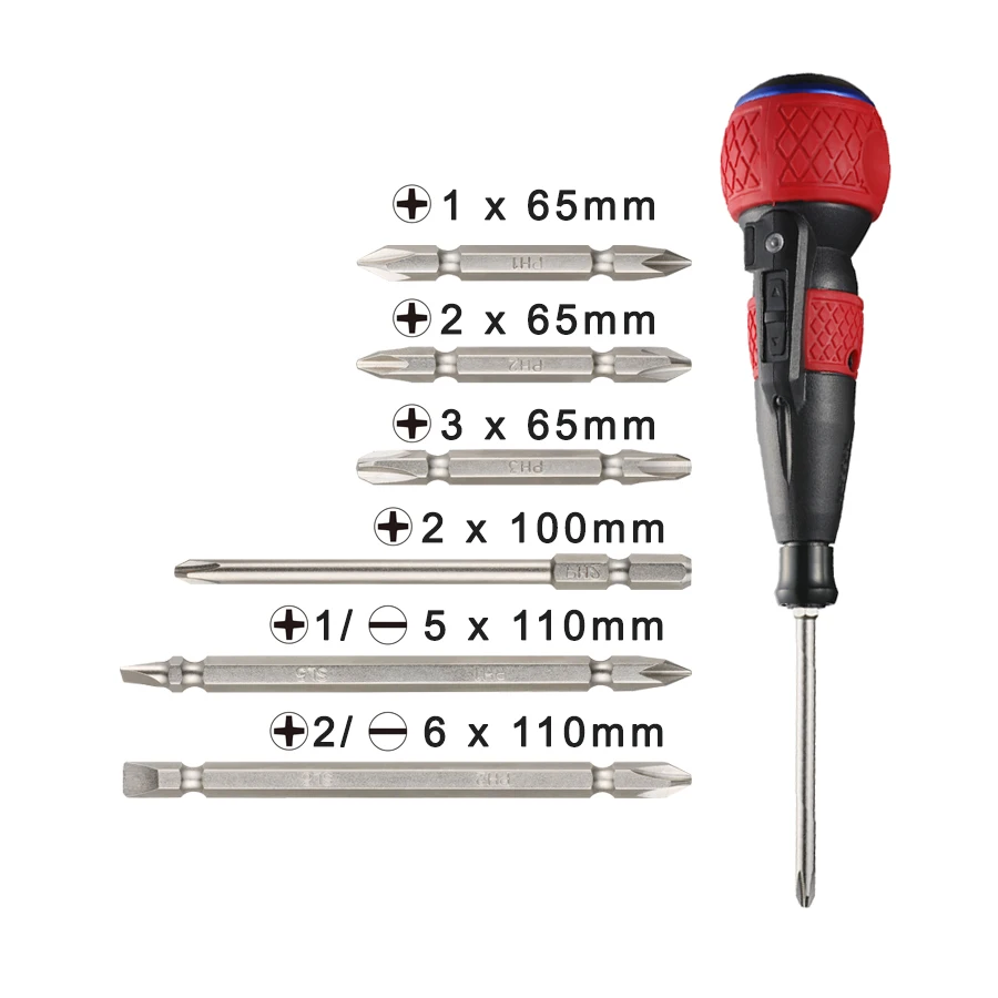 VESSEL Electric Rechargeable Screwdriver Set with 6pcs Bits Power Tools Multi-function Torque Cordless Impact Drill 220USB-6C