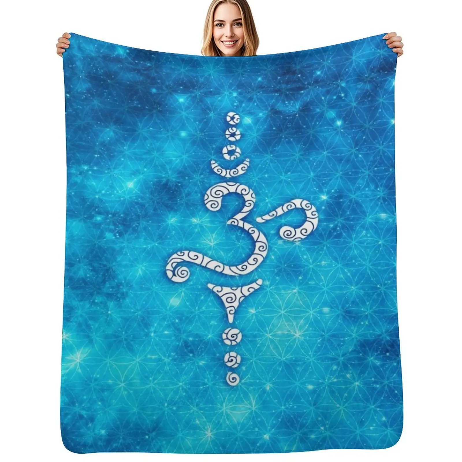 OM Mantra, Sound of the Universe, Flower of Life Throw Blanket Warm Comfortable Blanket for Office Napping