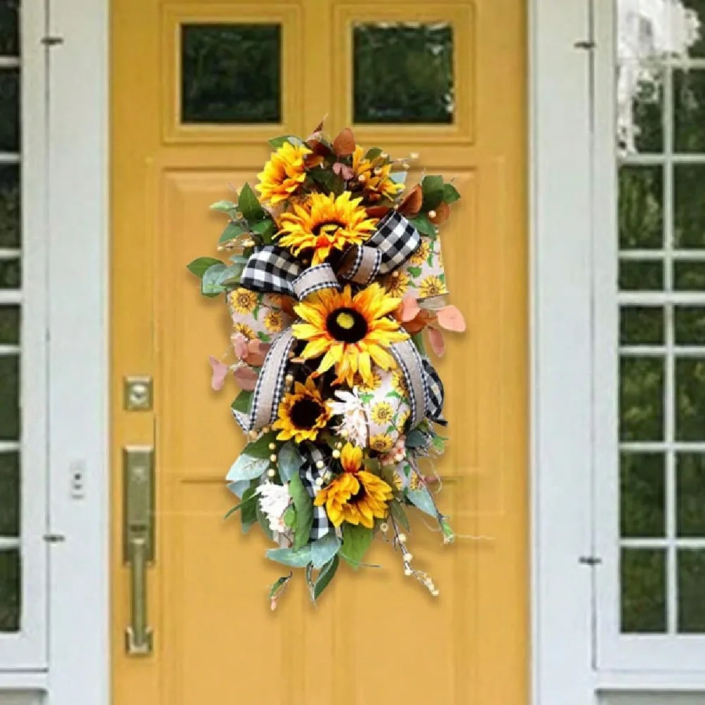 

1 Pc Artificial Sunflower Wreath Summer Teardrop Wreath Fake Sunflower Flowers Spring Sunflower Swag Door Hanging Wreath