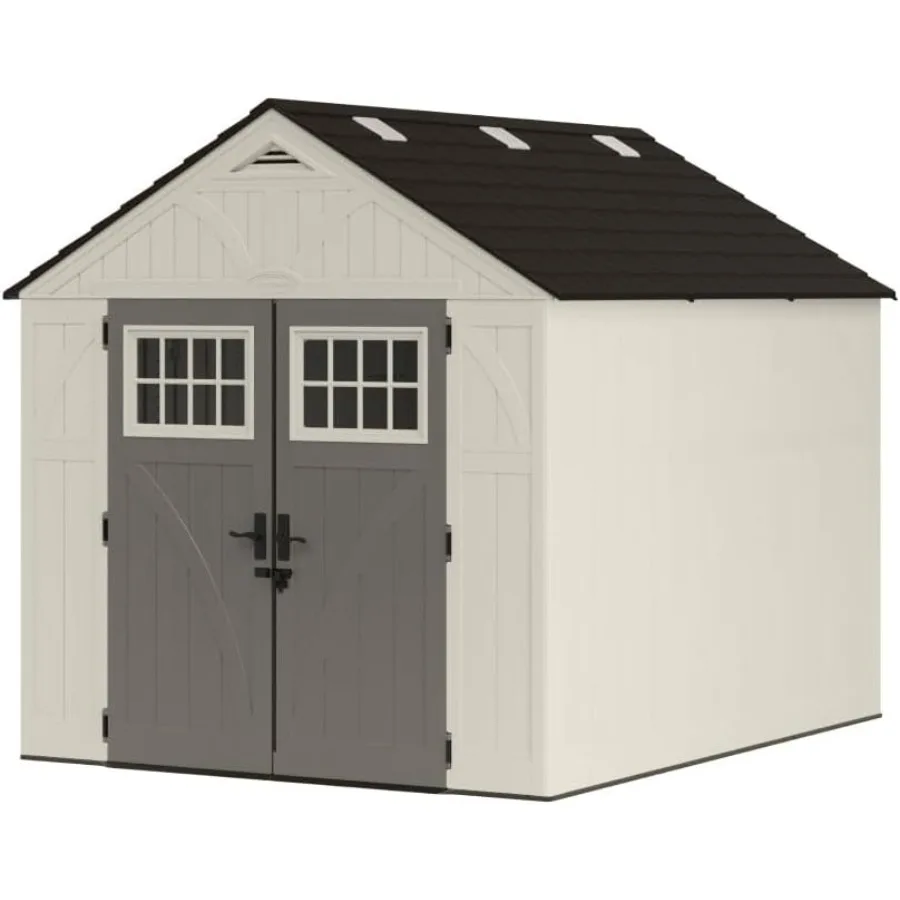 8x10 Ft. Outdoor Storage Shed - Large Resin Outdoor Shed with Floor Included, Lockable Double Doors and Skylights. 547 Cu Ft Tr