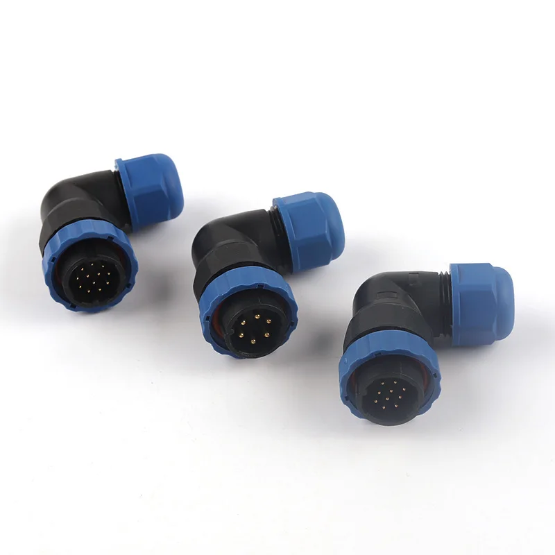 SP20 IP68 Waterproof Nut Type Multi-Strand Connector 1/2/3/4/5/6/7/9/10/12/14Pin 90 Degree Elbow Waterproof Aviation Connectores