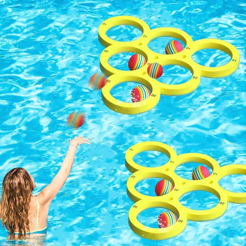 1+10pcs Swimming Pool Toss Game Set Family Water Sports Floating Pool Toys Throwing Game Suitable for Family Friends
