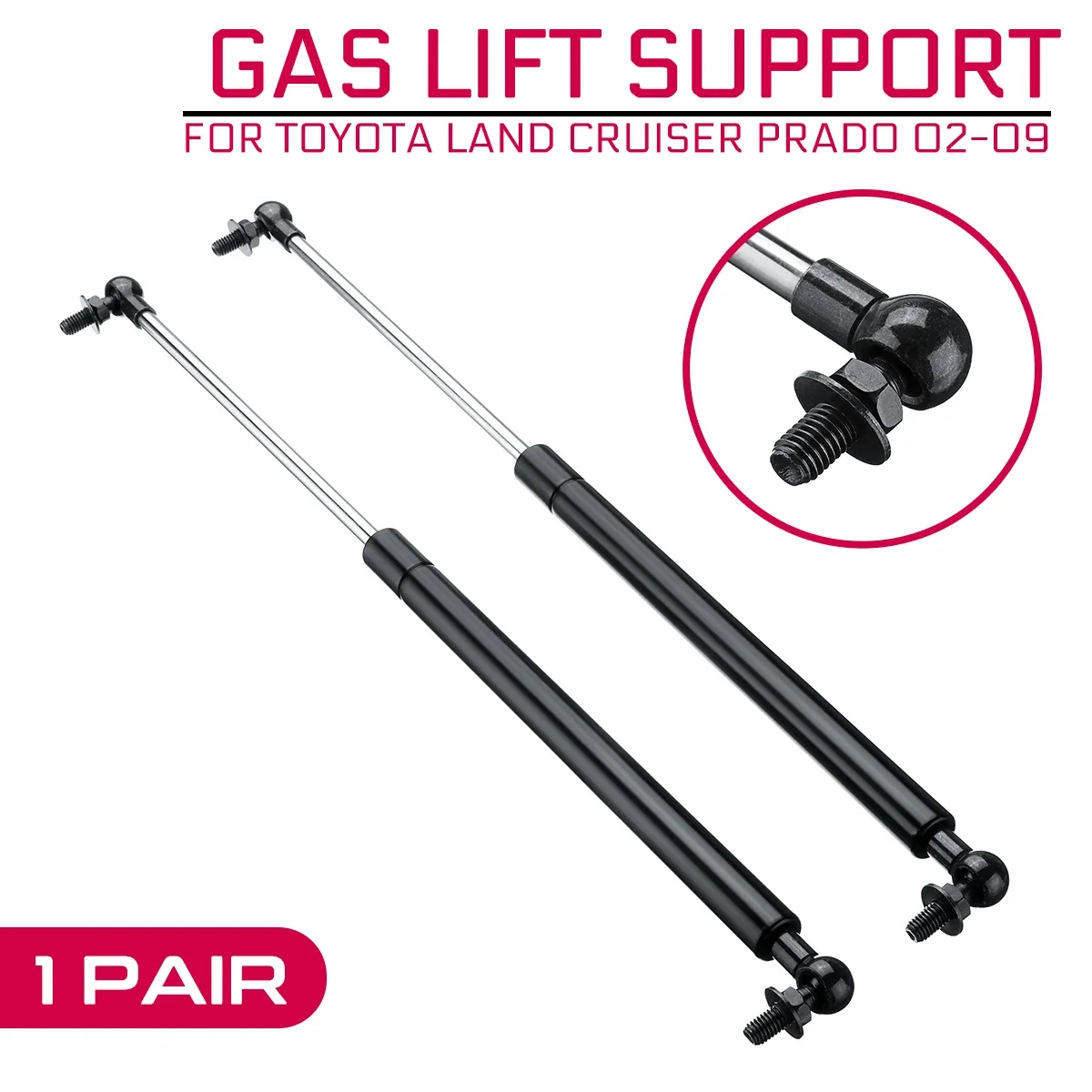 47.5cm Car Steel Car Bonnet Hood Strut Bars Replace Gas Struts Support Rod for Toyota Land Cruiser Prado 120 Series 2002-2009