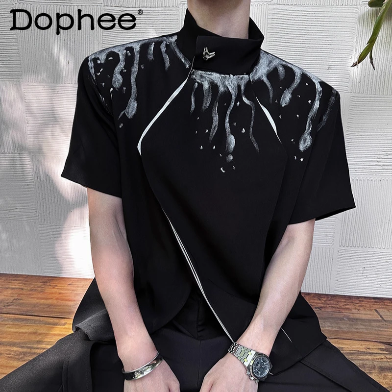 

Trendy Jackets Men 2025 Summer New Short Sleeve Stand Collar High Street Tops Male Stylish Contrast Color Loose Comfort Jackets