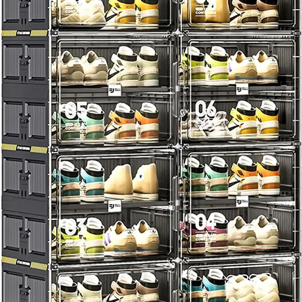 خزانة أحذية بباب شفاف مكونة من 32 زوجًا، مجموعة سهلة من 3 خطوات، تخزين بلاستيكي للمدخل، رف أحذية رياضية #1