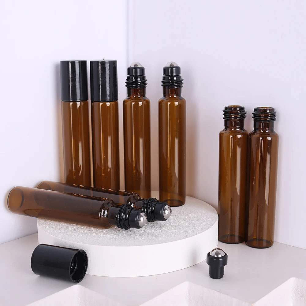 Paquet abordable 8/pièces 5 10ml marron haute qualité rouleau en verre bouteille de parfum huile essentielle acier boule rouleau bouteille rechargeable