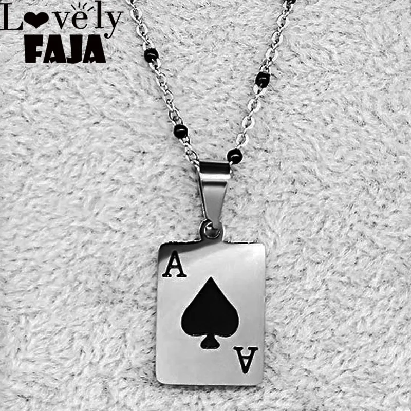 Poker Lucky Ace of Spades Pendant Male Statement Necklace Stainless Steel Men's chain Necklaces 2024 Jewelry Gift collier homme