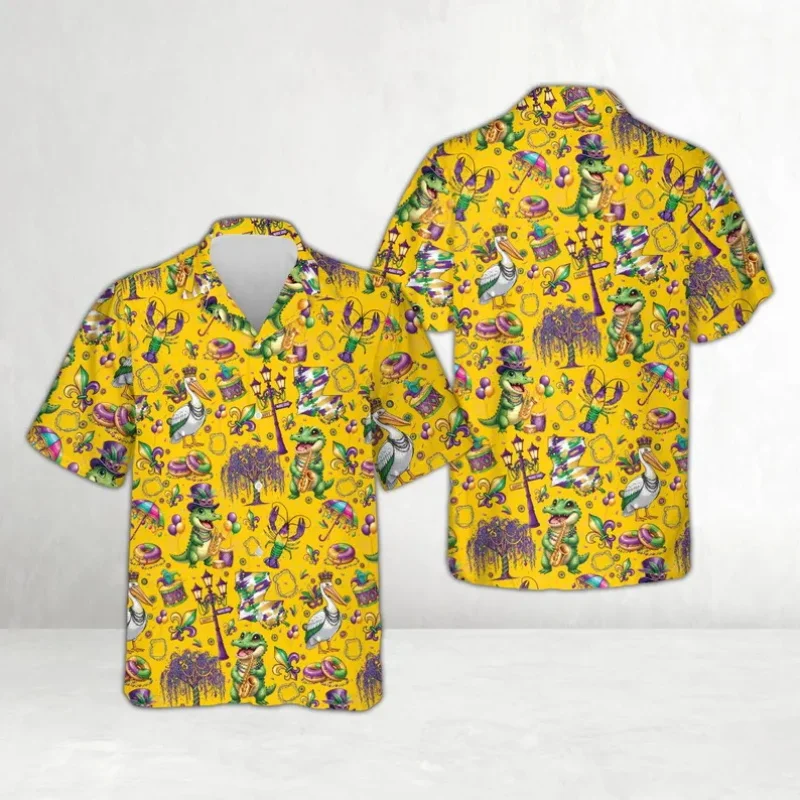 

Гавайская рубашка Марди Гра для мужчин и женщин, праздничная рубашка с короткими рукавами и 3d принтом, наряд Марди Гра, карнавальная одежда, гавайская рубашка