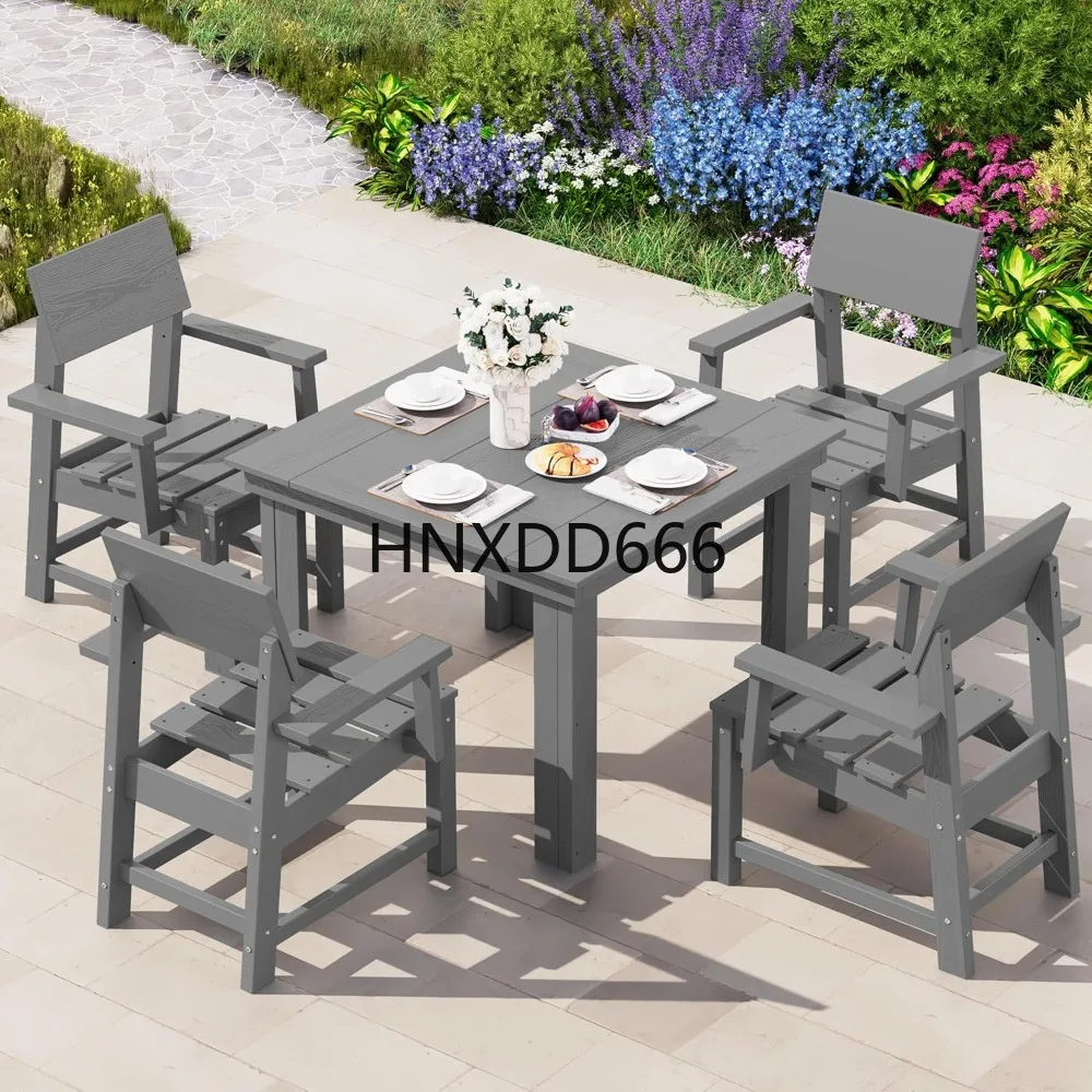 

Set for 4, 5-Piece Patio Dining Furniture for Deck, Garden, Backyard, Gray, Beach Chairs