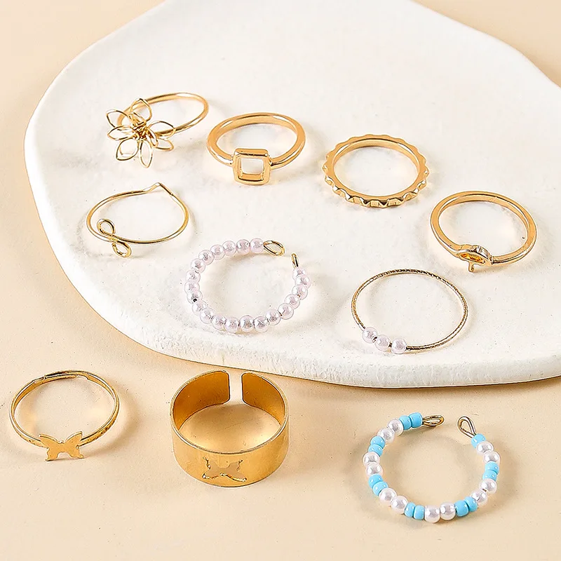 10-Piece set with adjustable opening, butterfly ring wholesale, women's cold wind design, niche cross-border ring feeling