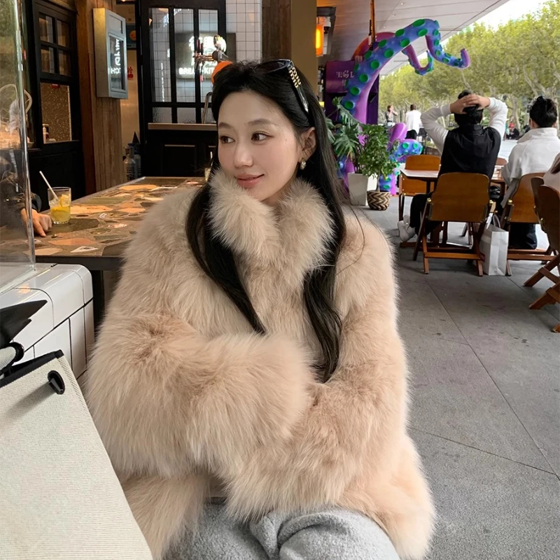 YOLANFAIRY Fox fur women's short autumn and winter high-end fur coat for young stand collar long sleeve commuting style шуба2025