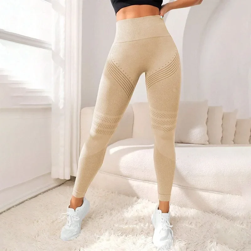 Nahtlose Strick-Leggings für Damen, elastische Strumpfhosen mit hoher Taille, Fitnessstudio, Training, Hip-Lift, schnell trocknend und atmungsaktiv, Fitness-Yoga-Hose