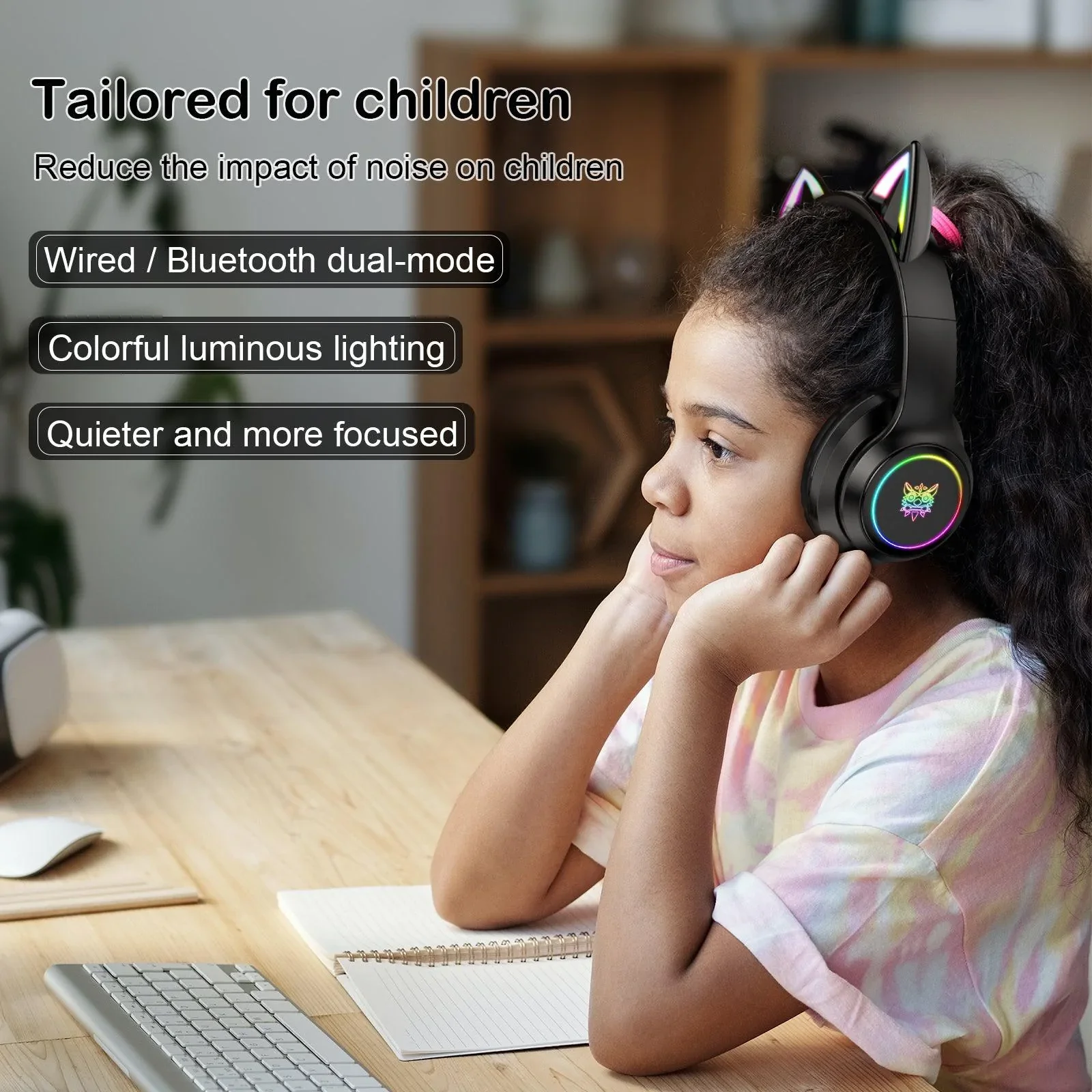 Cuffie da gioco compatibili con Bluetooth ONIKUMA B90 con cuffie Wireless pieghevoli RGB Cat Ear con microfono HD per Computer PC Gamer