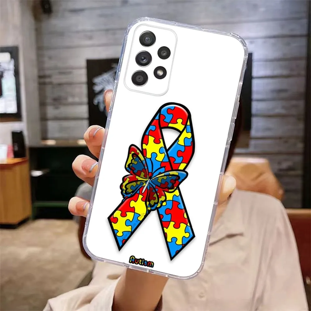 Puzzle Autism Awareness Phone Case For Samsung Galaxy A71,70,52,51,40,31,A50,30S,21S,Note20ultra Transparent Cover