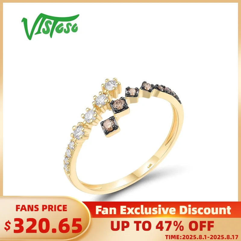 

VISTOSO Real 14K 585 Yellow Gold Ring For Women Sparkling White& Brown Diamonds Fashion Wedding Engagement Band Fine Jewelry