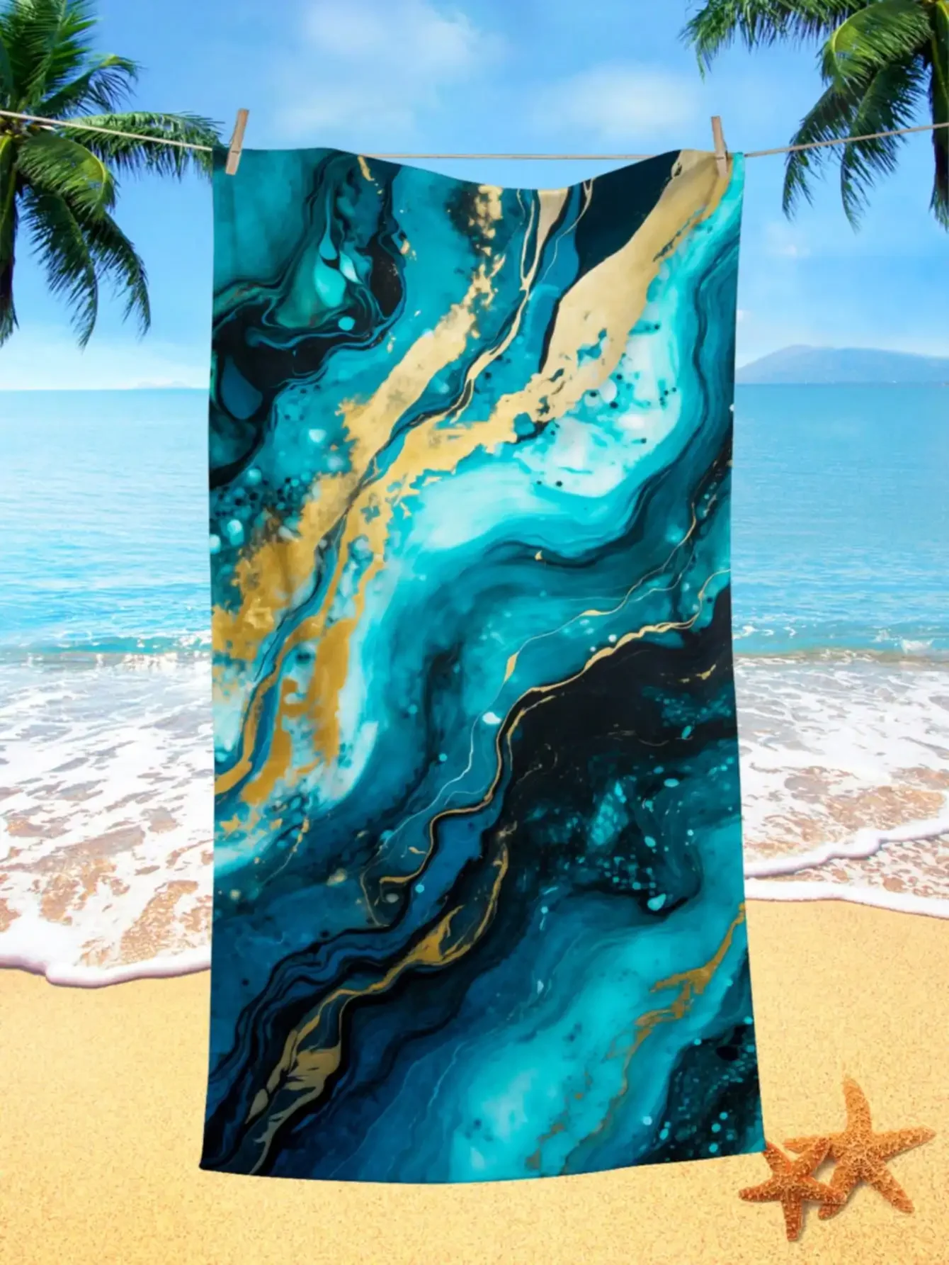 1pc Style Blue Mandalay Pattern Beach Towel,Ultra-Fine Fiber Beach Blanket,Highly Absorbent Bath Towel,Suitable For Summer