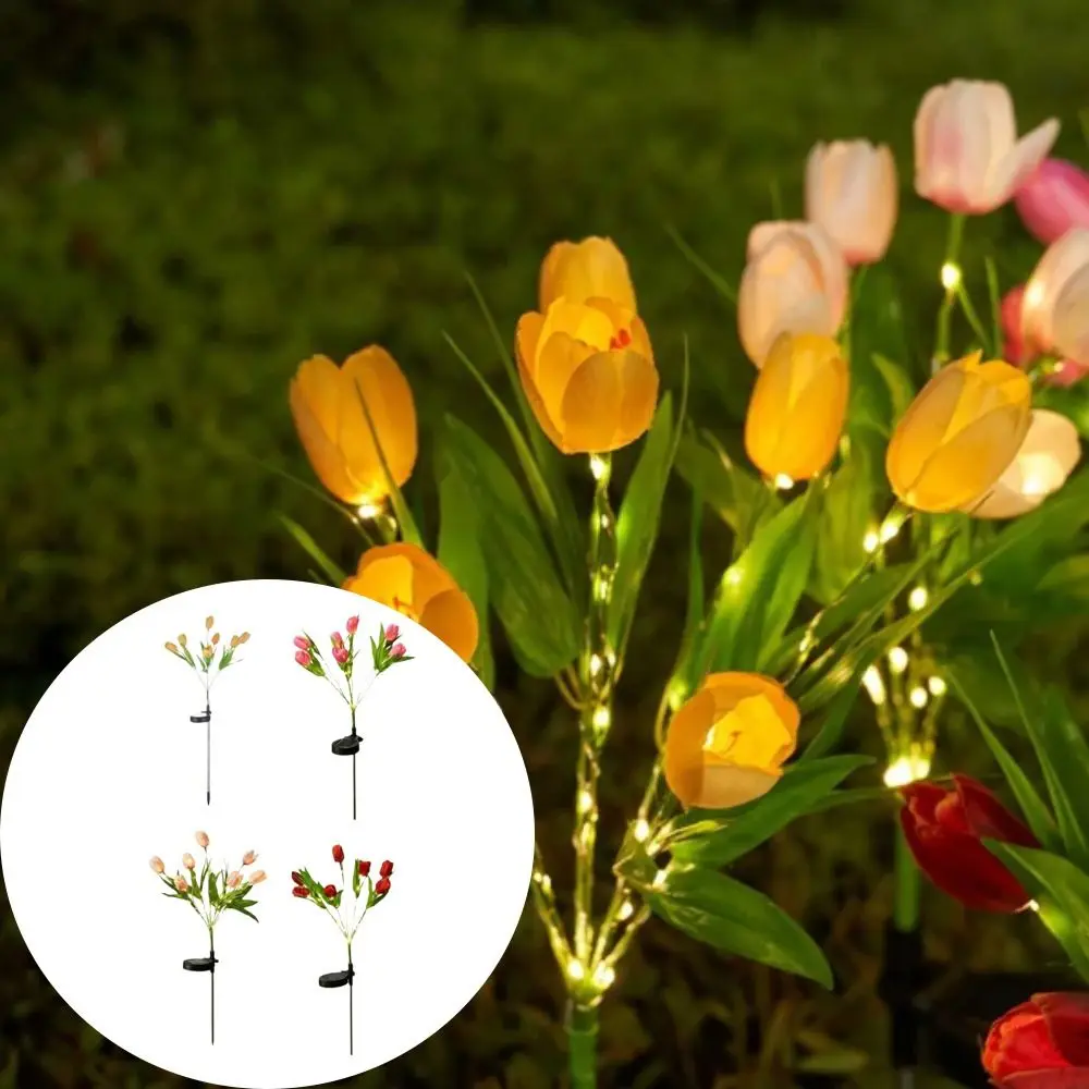7 Head Tulip Flower Solar Garden Lights Waterproof Design Realistic Flower Design Outdoor Solar Lights Decorative Lights