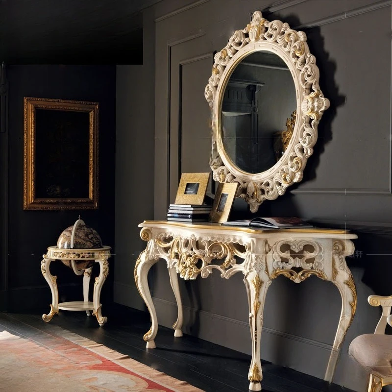 Birch carved entryway table neoclassical living room decoration hall cabinet