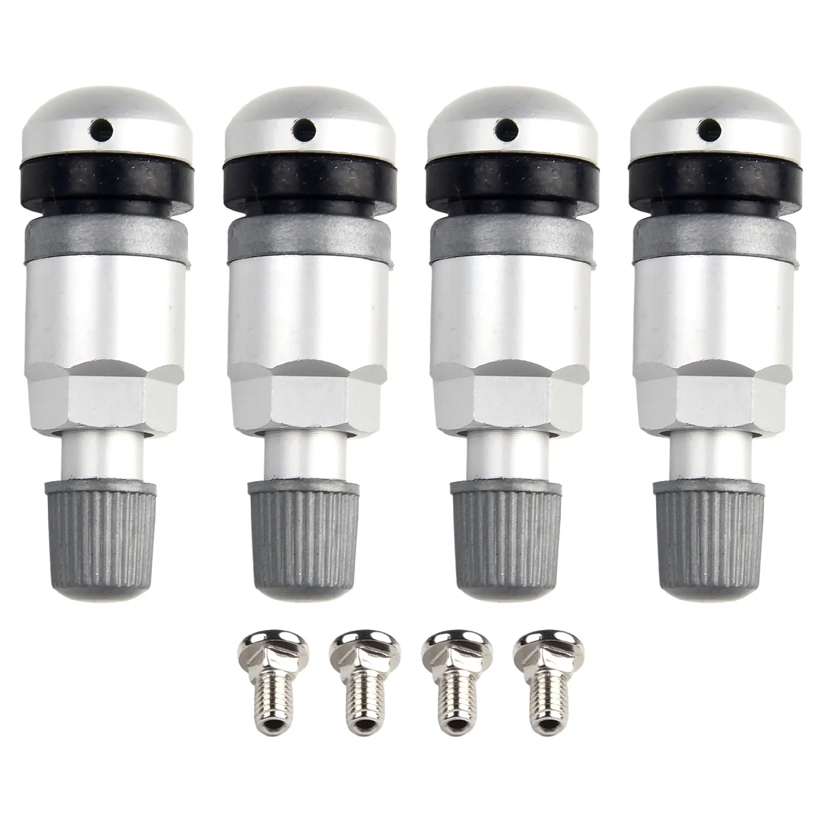 4pcs TPMS Tire Pressure Sensor Valve Stem Repair Kit For BMW 5 Series Silver Metal Tire Pressure Sensor Valve Stem Repair Kit