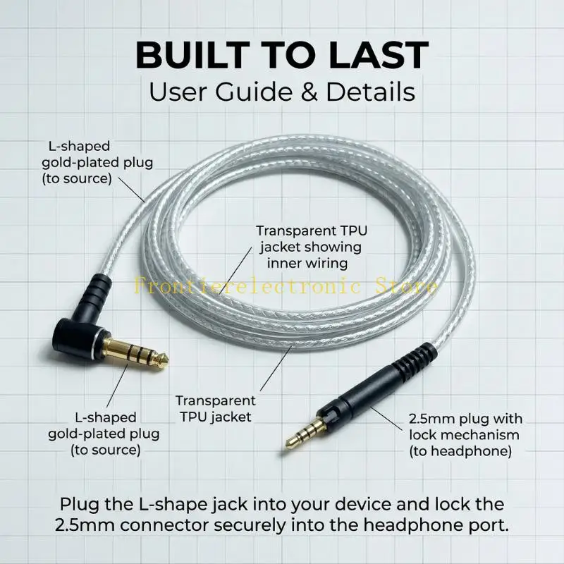 G8DB Desktop Music Headphone Cable with 2.5mm Balanced End Structure, Clear Outer Layer and End for Neat Cable Routing in Home