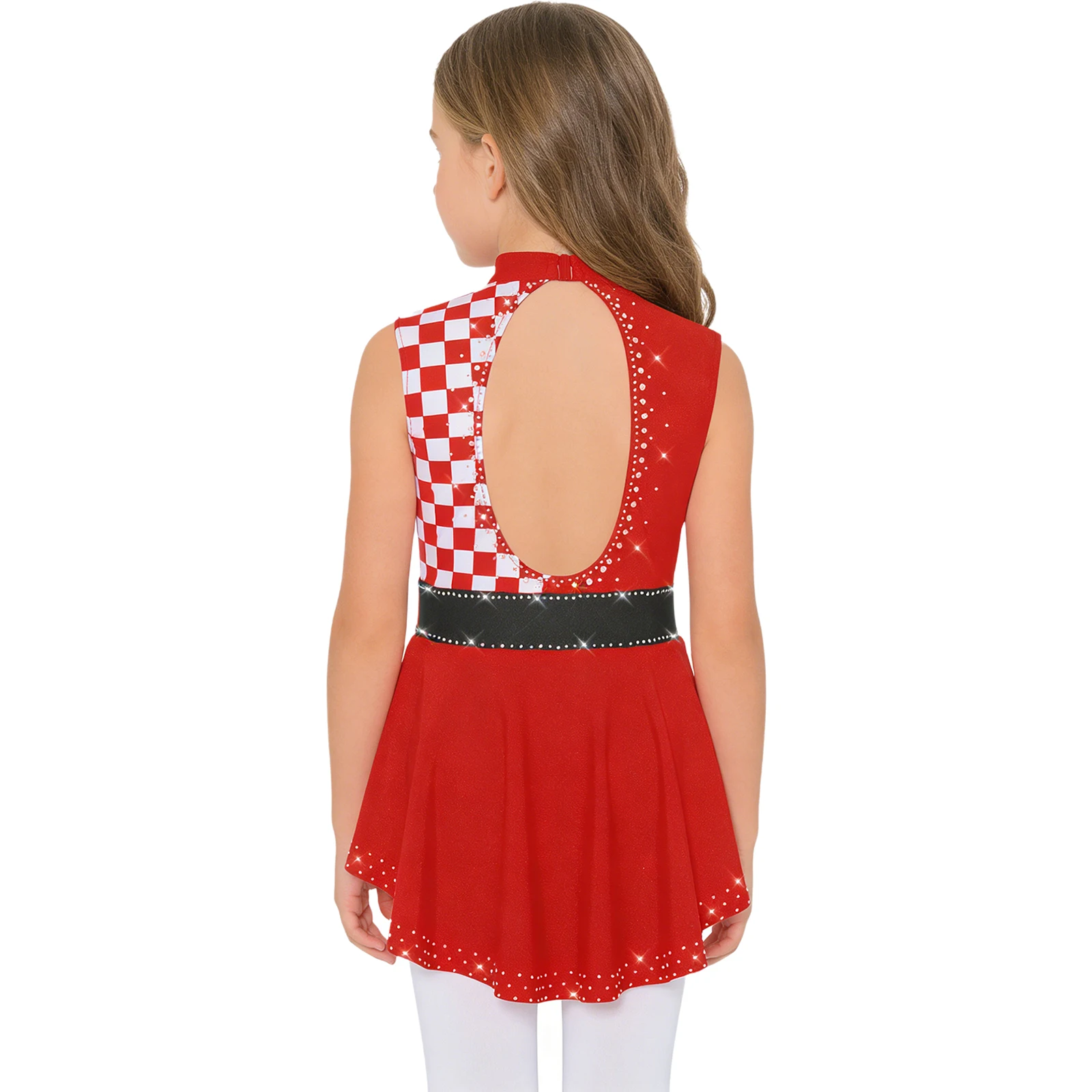 Girls Circus Clown Costume Ballet Dance Gymnastic Bodysuit Sleeveless Shiny Rhinestones Overlay Leotard for Carnival Performance