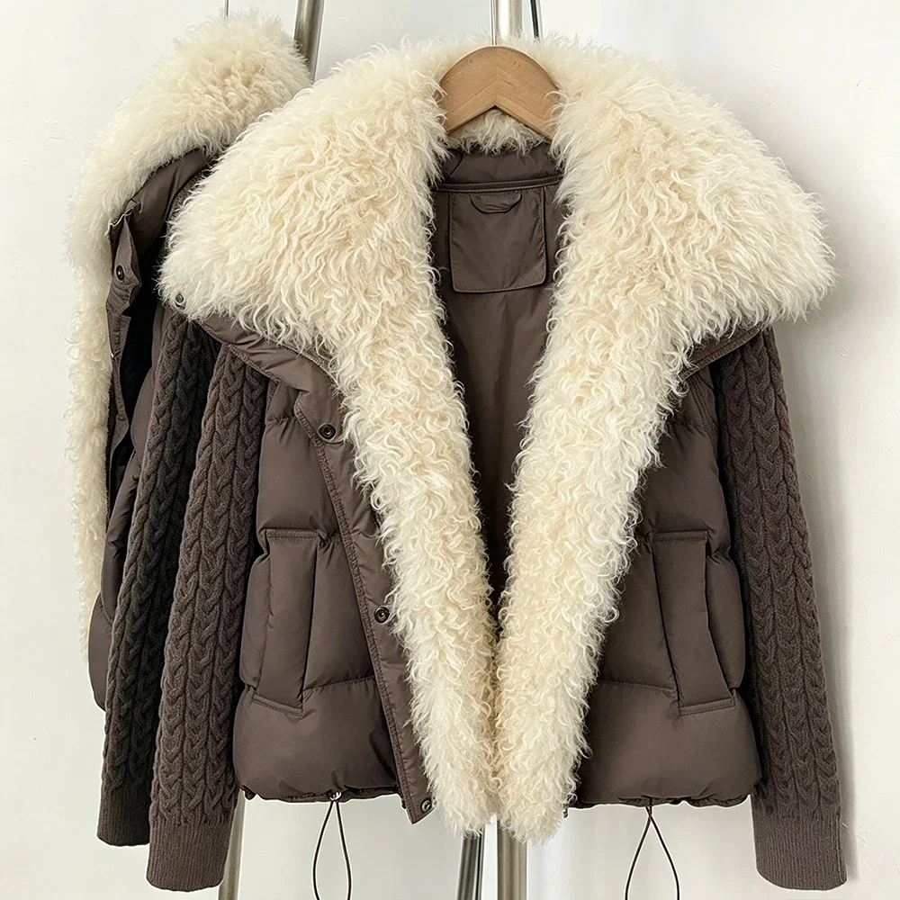 OFTBUY Damen Neue Winter Echt-Lammfellkragen Daunenjacke Natürlicher Pelz Enten-Daunenjacke Damen Mode Kurze Warme Oberbekleidung – Detail 10