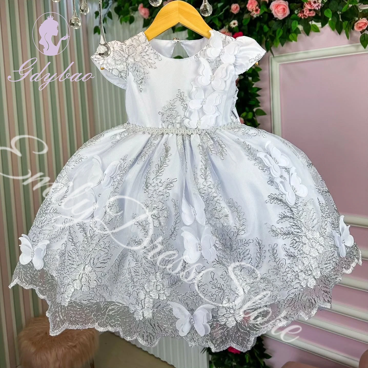 Customized Pink Flower Girl Dress For Wedding Tulle Applqique Lace Puffy With Bow Princess Kids Birthday First Communion Gown