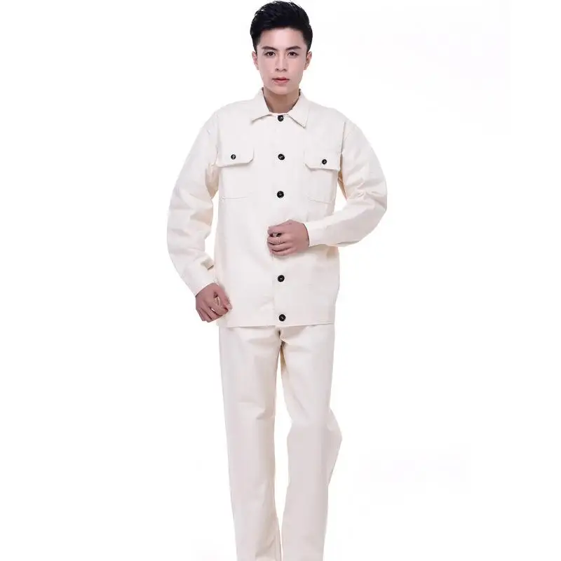 Thickened Cotton Canvas Electric Welding Suit Electrician Protective Working Clothes Workshop Solid Color Simple Uniform