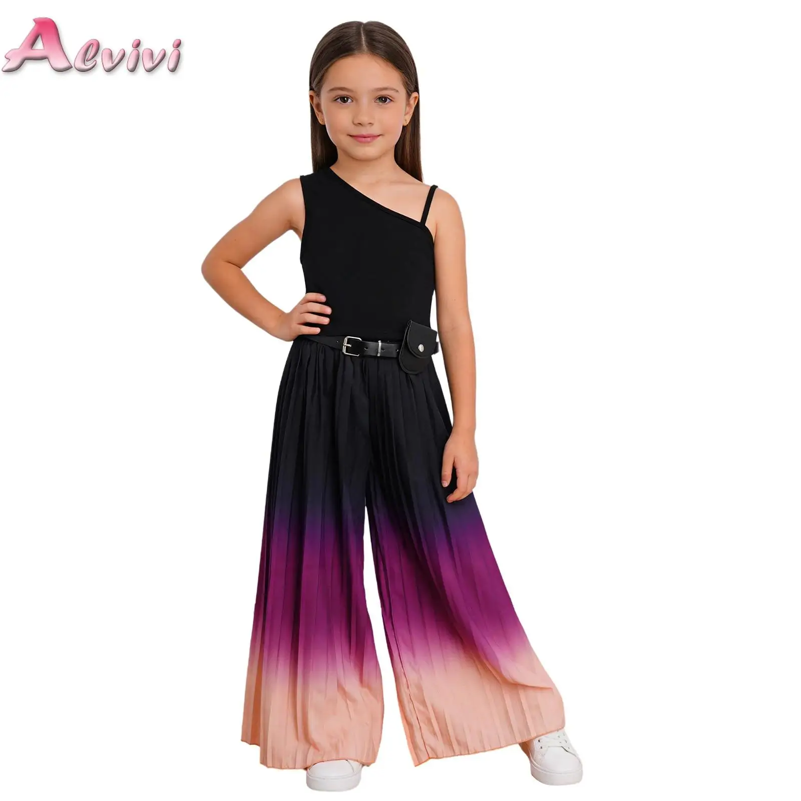 

Summer Stylish Teen Girls 3 Piece Set Suspender Sleeveless Vest Top Wide Leg Casual Trousers Belt Outfits Soft Girl Clothes