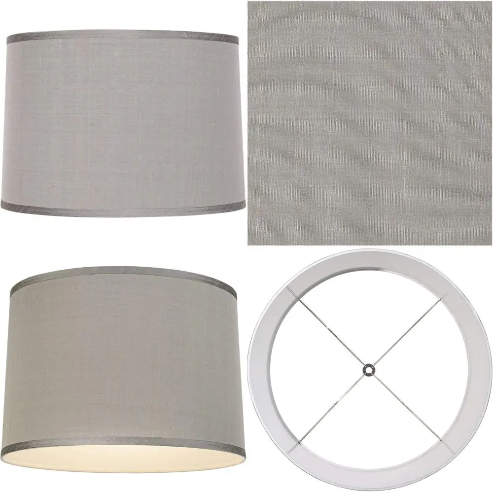 

Large Dupioni Platinum Gray Lamp Shade 15x16x11 with Spider Fitter, Harp, and Finial - Replacement Shade for Springcrest