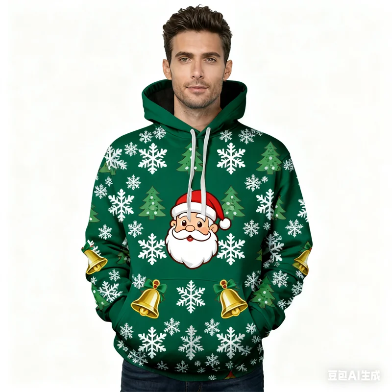 

Autumn Winter Men's Hoodie Funny 3D Santa Claus Pattern Sweatshirts Fashion Christmas Tree Printing X'mas Clothing Loose Tops