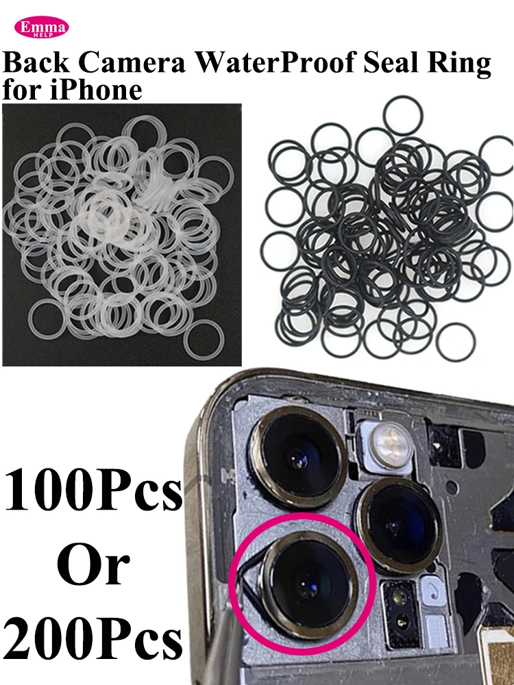 100 Stück wasserdichte Dichtungsringe für die Rückkamera von iPhone 11, 12, 13 mini, X, XR, XS, 14, 15, 16 Pro Max, wasserdichter Gummidichtungsring, großer Halt. – Detail 2