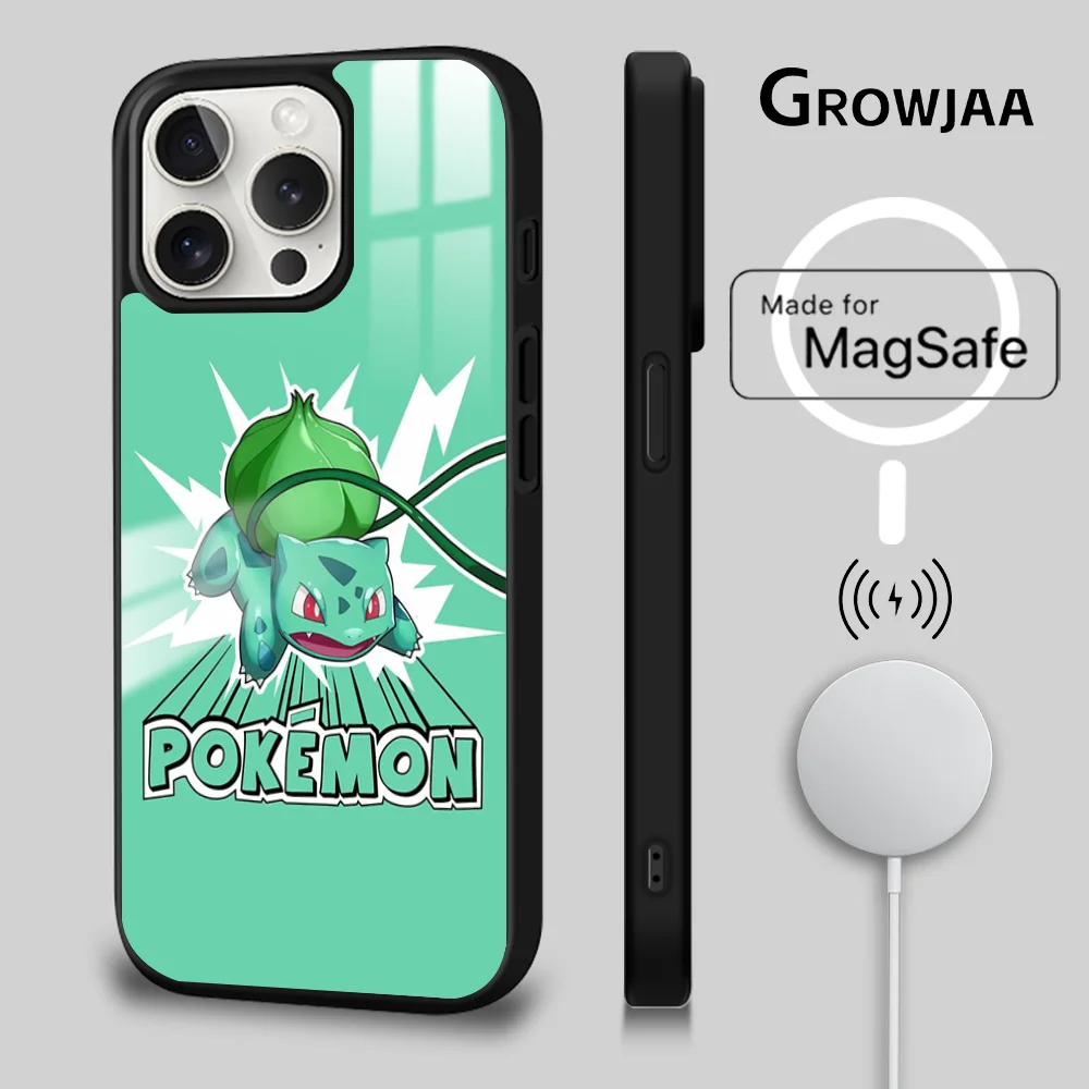 Anime Pokemon Bulbasaur Magsafe Handyhülle für iPhone 15 14 13 12 11 Pro Max Plus Mini Celulares Spiegel Wireless Magnetic Cover