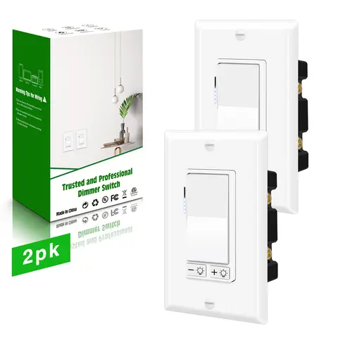 2-10PK Dimmer Light Switch 3 Way Dimmer Switch for Dimmable 150W LED CFL Light 600W Halogen and Incandescent 15A 120V ETL Listed