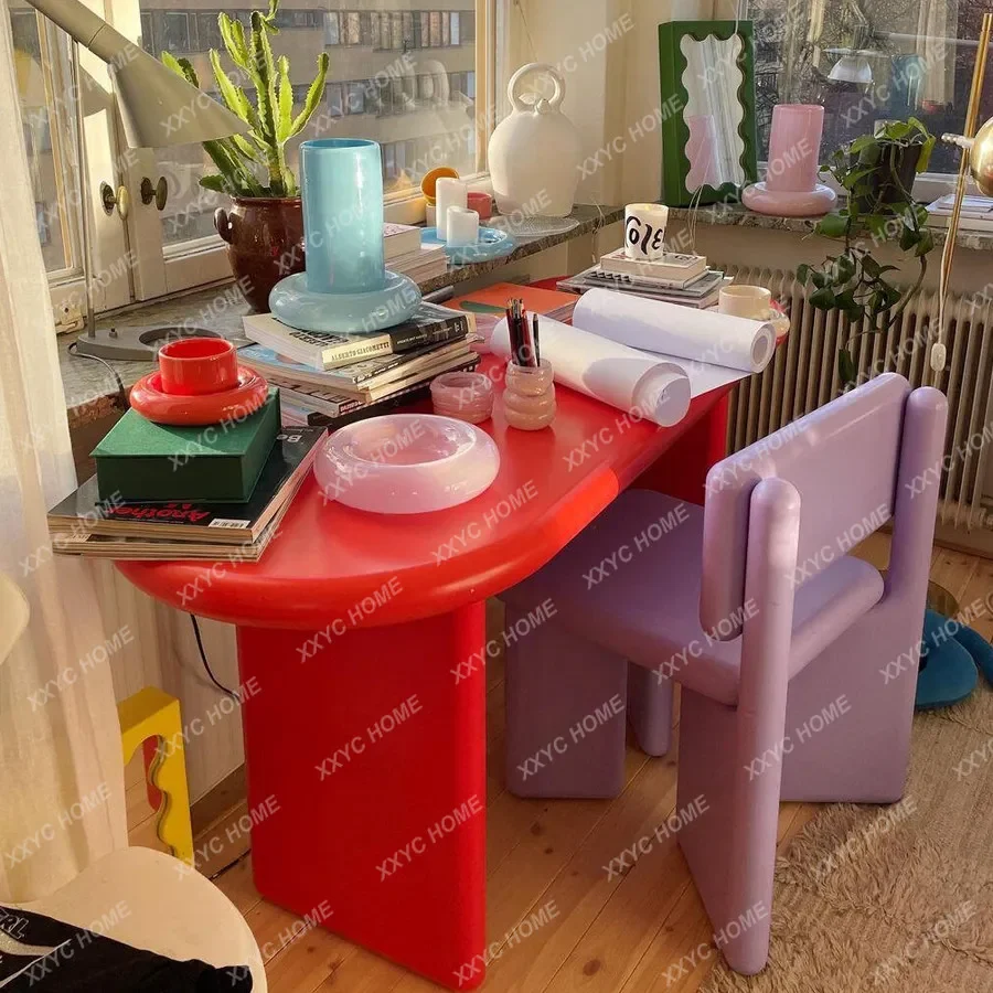 

Minimalist modern dopamine side table oval long table small apartment dopamine dining table office computer desk