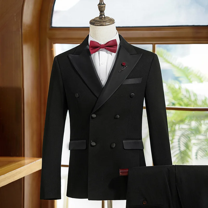 

072909 Men's Double Breasted British Style Business Slim Korean Wedding Suit