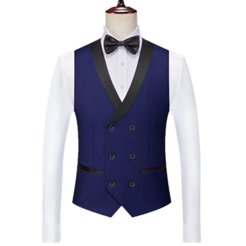 Men Business Gentleman V Neck Slim Fit Groomsman Waiter Vest / High Quality Slim Double Breasted Solid Color Suit Waistcoat