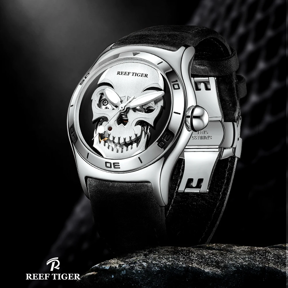 Reef Tiger/RT Locomotive Men Automatic Mechanical Watches Fashion Skull Men Watch Sapphire Glass Waterproof 50M Watches