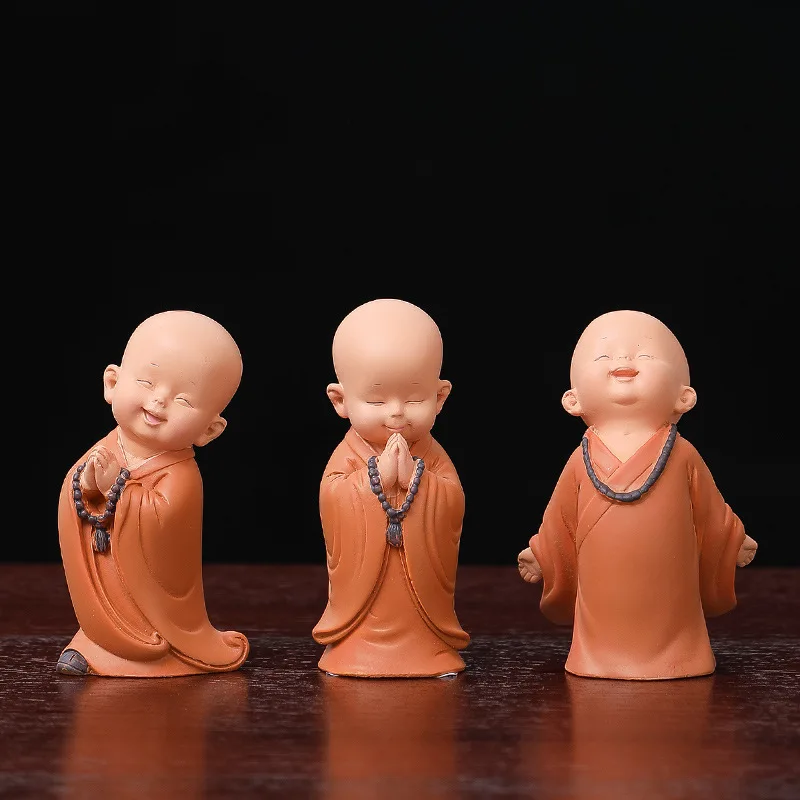 3PCS Little Monk Figurine Mini Monk Statue Cute Buddha tatue Adorable Baby Little Monk Decoration Creative Ornament