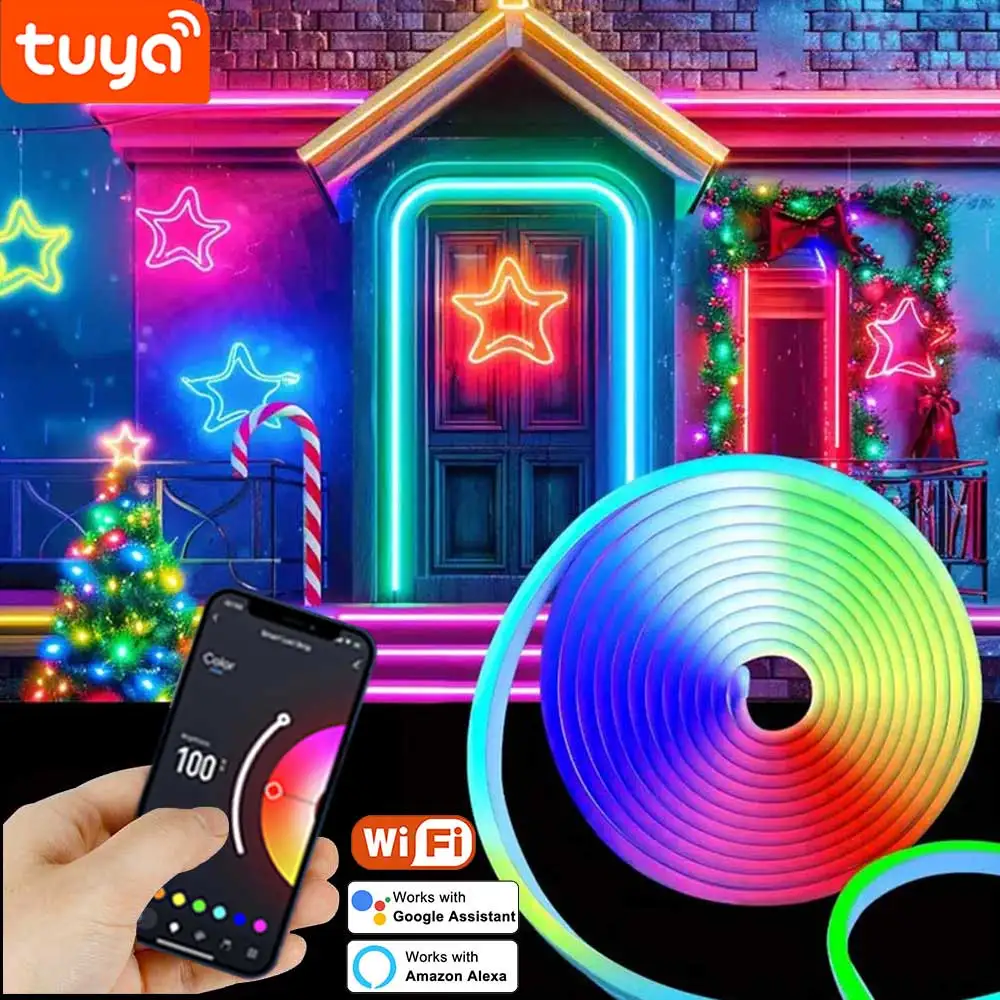 TUYA LED Neon Strip Light RGB WIFI 16Colors DIY Light 3m 5m Smart LED Waterproof Flexible Light Strip APP Work with Alexa