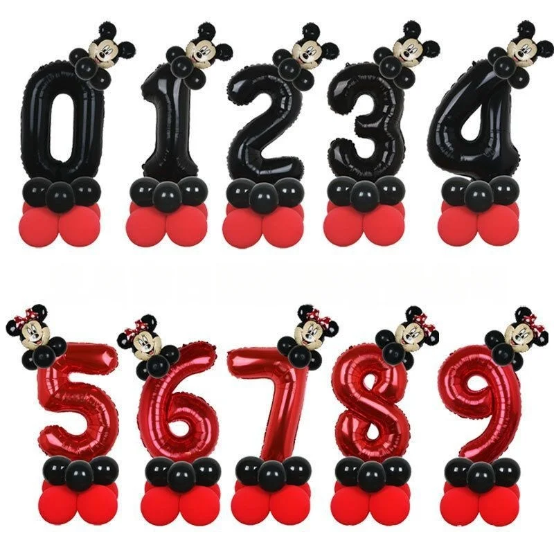 Número de aluminio Mickey Minnie película esférica DIY arreglo de cumpleaños decoración de fiesta globos cadena Anime pastel anillo ramo