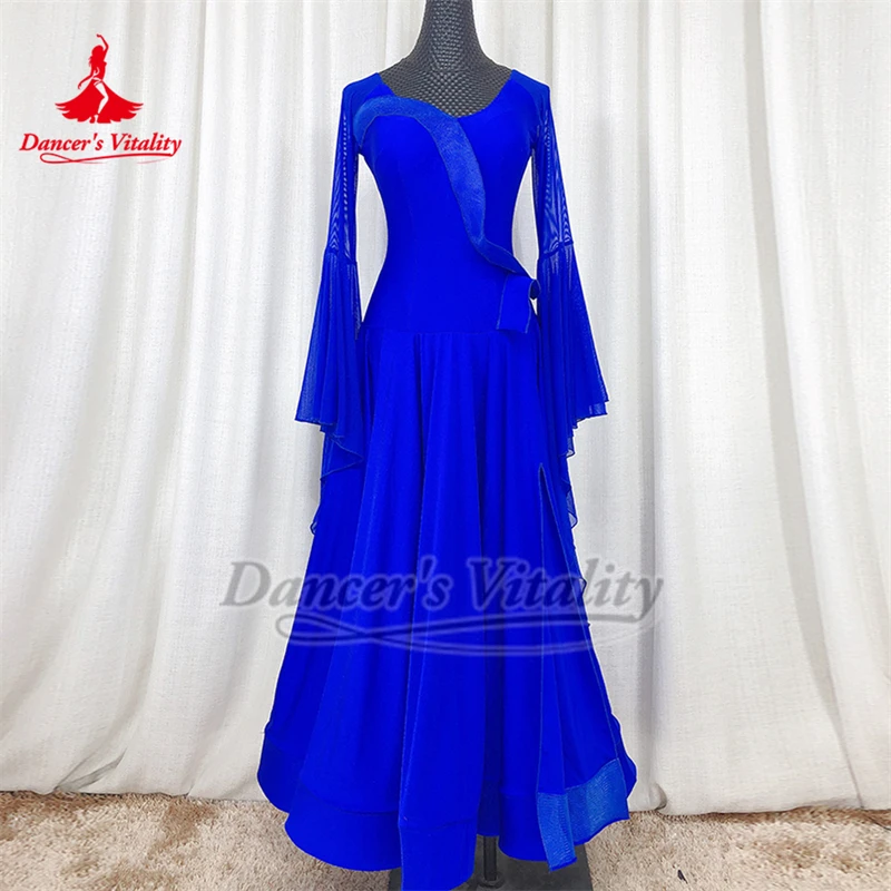 

Вальс Фокстрот, сетчатые платья с расклешенными рукавами, тренировочные платья, женская одежда для тренировок по социальным танцам, одежда на заказ, жизненная сила танцора