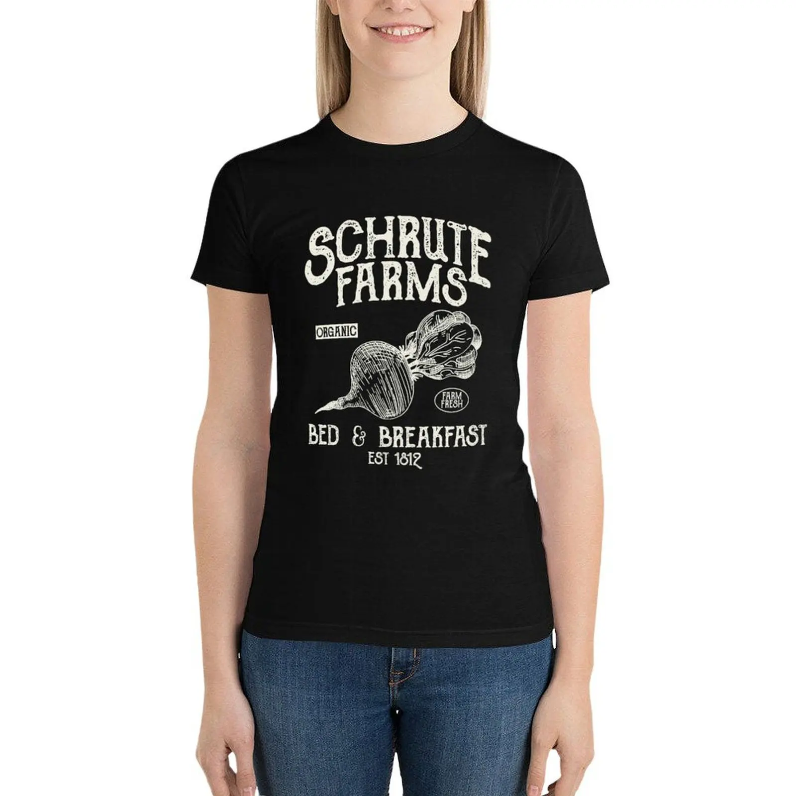 

Schrute Farms Retro Vintage Distressed Design T-Shirt Female clothing cute tops tops Women's cotton t-shirt