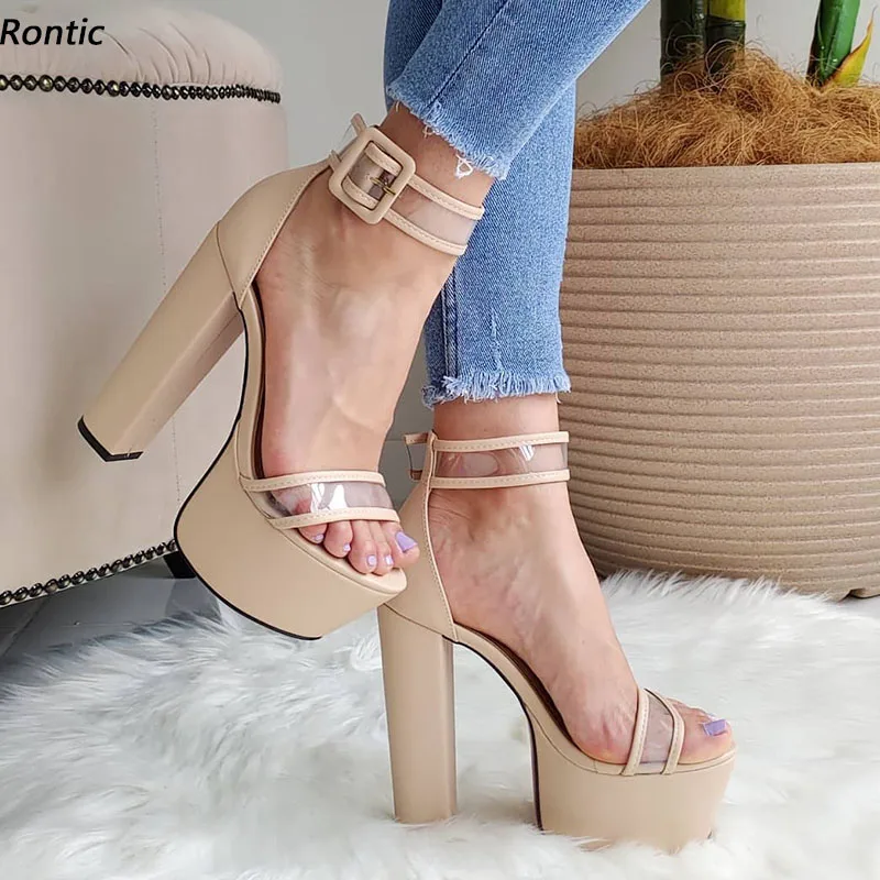 

Rontic/женские сандалии ручной работы на платформе с ремешком на щиколотке, удобные туфли на блочном каблуке с открытым носком, красивые бежевые туфли для вечеринок, размер США 5-20