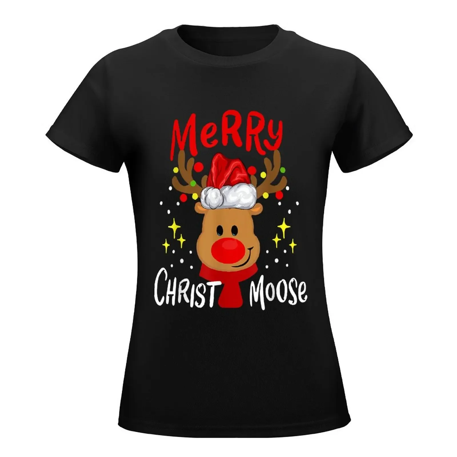 Merry Christmas Christmoose Moose Reindeer Deer Santa Hat T-Shirt vintage clothes Women clothing