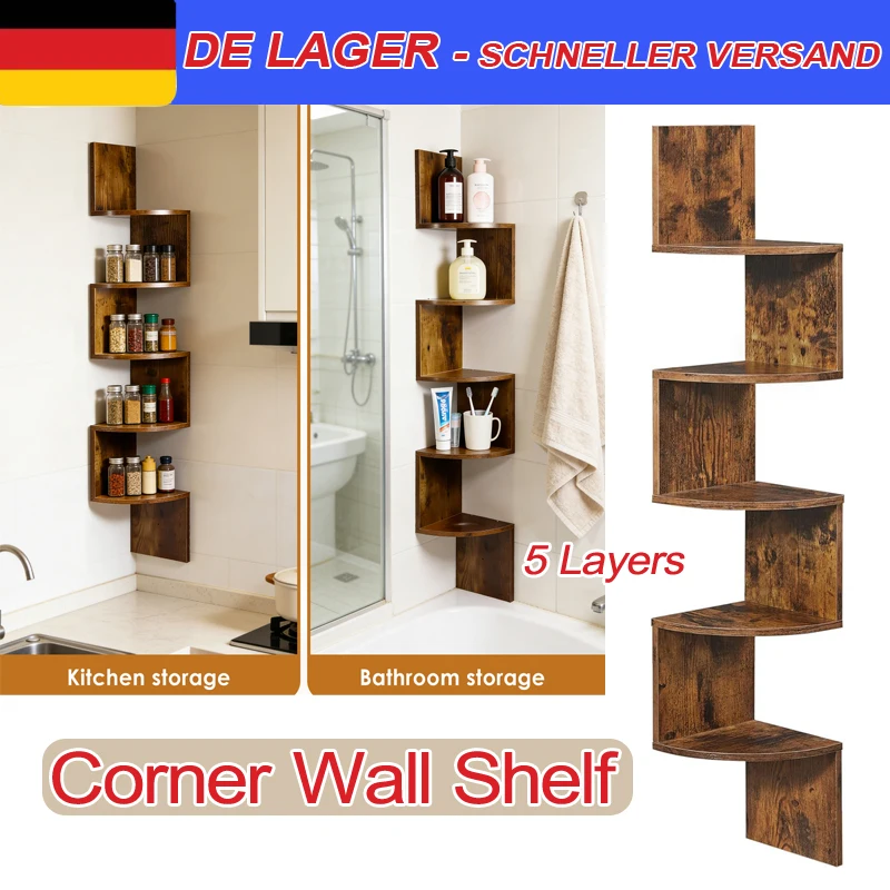 Estante de pared de 5 niveles, estante de esquina, estante flotante, estantería para libros, estantería para plantas de dormitorio, estantería para sala de estar y dormitorio