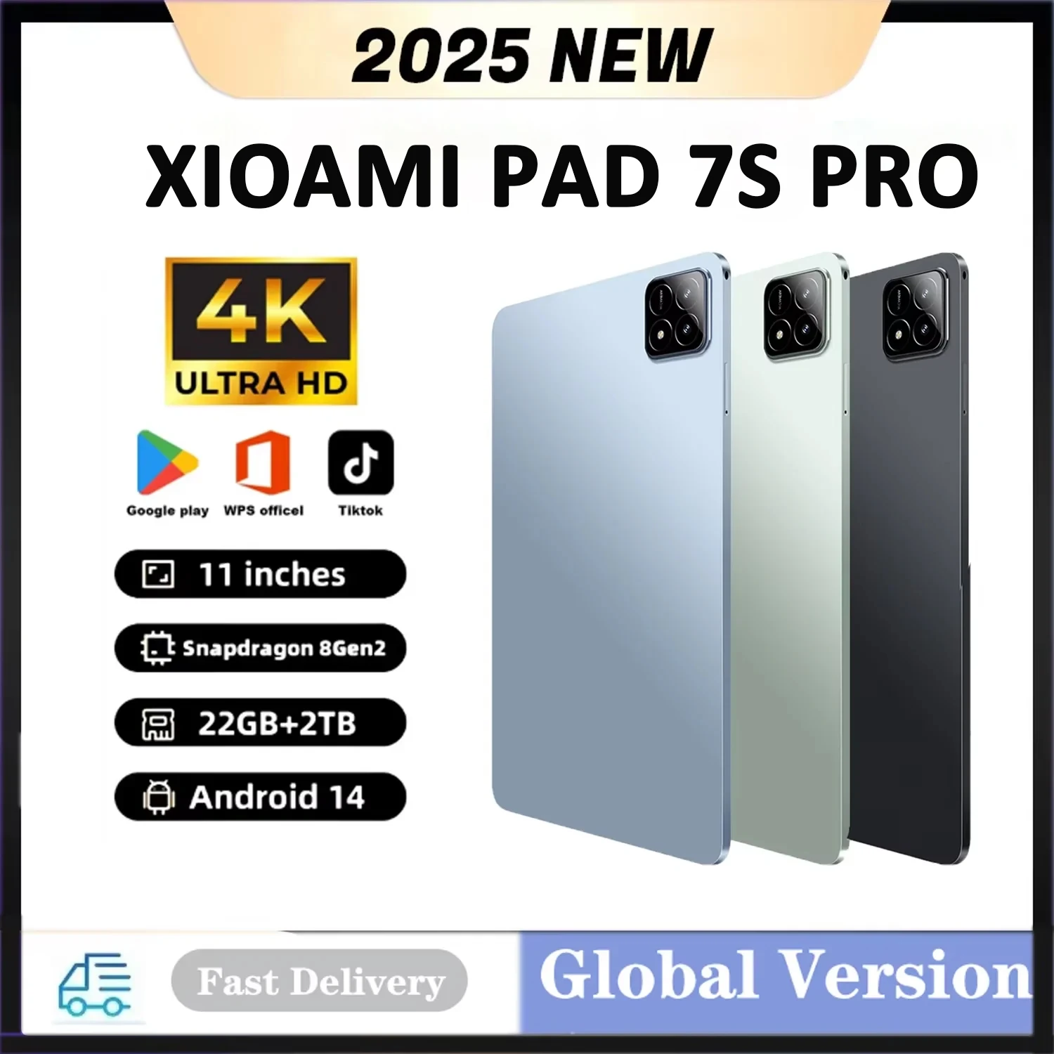 2025 Original Global Version Pad 7S Pro Android 14 Snapdrago 8gen2 Tablet PC 11inch 22GB+2TB 20000mAh GPS 5G Dual SIM WiFi Tab