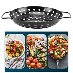 BBQ Grill Pan for Veggie Meat Fruits Roasting with Non Stick Coating - Pizza Grilling Tray - Barbecue Accessories