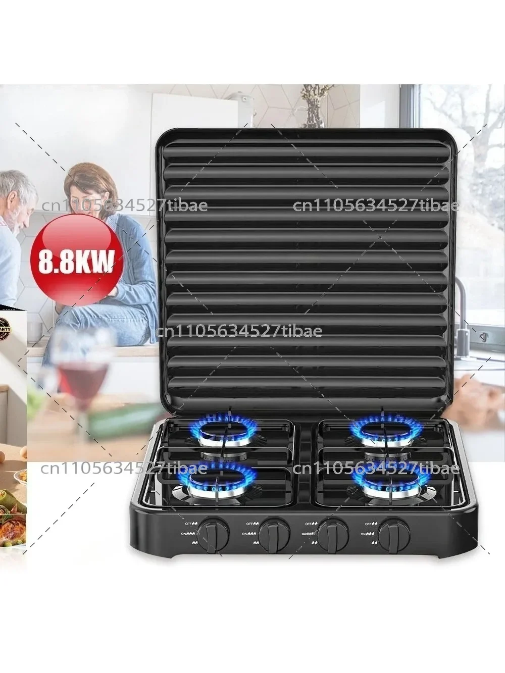 4 Burner Household Gas Stove 8.8KW Kitchen Cooker Knob Control