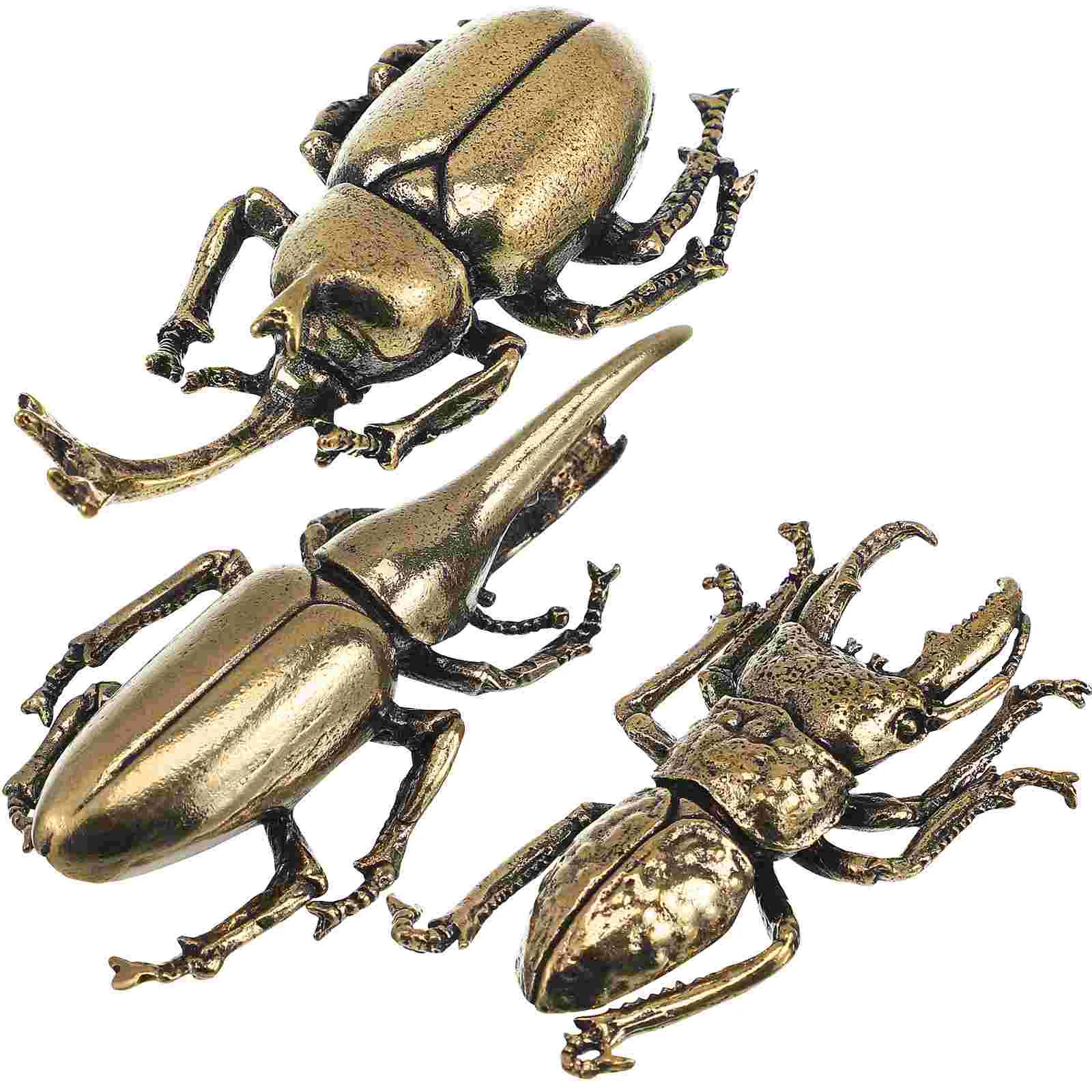 

3 Pcs Unicorn Metal Beetle Figurines Brass Decor Small Desktop Statue Decorate Adornment Decoration